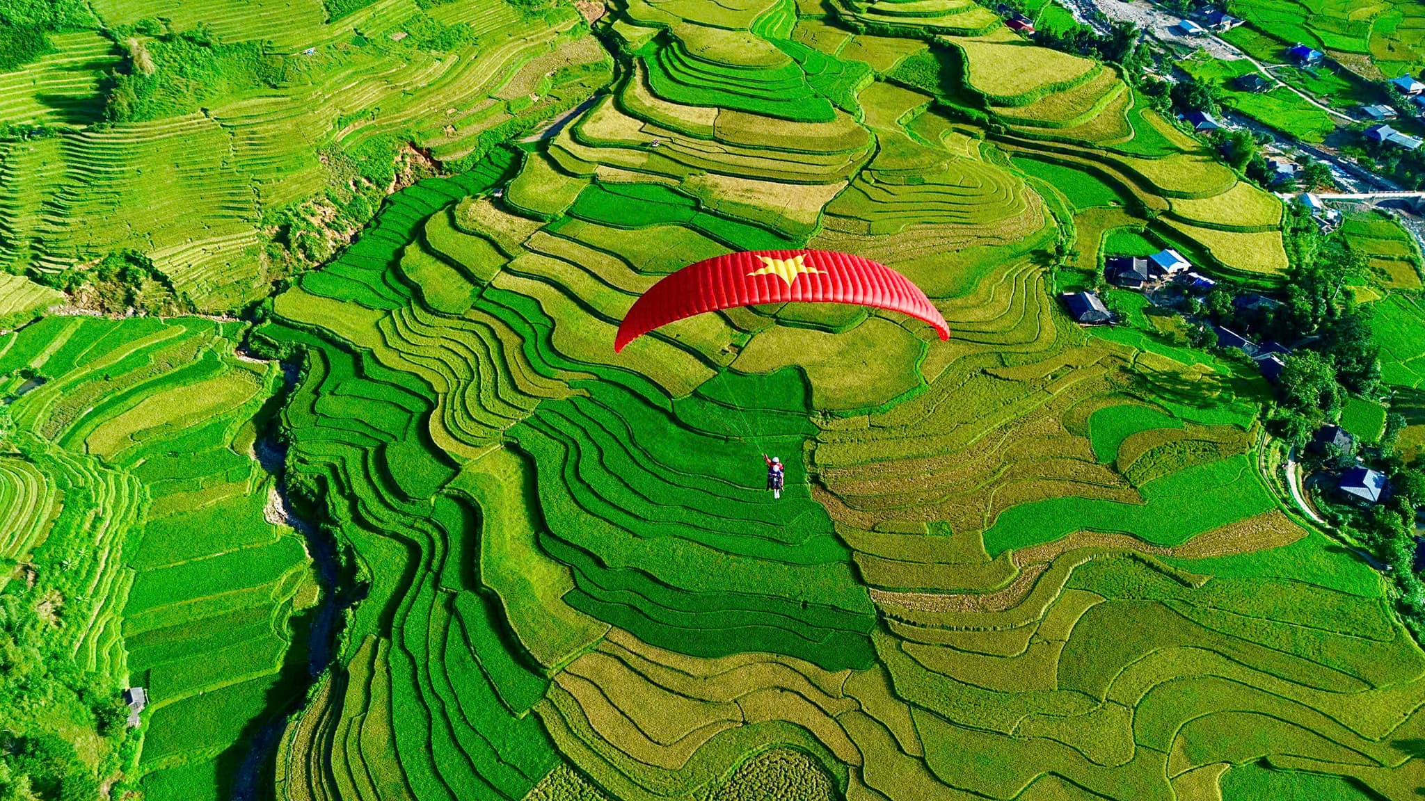Dù lượn bay trên ruộng bậc thang Tây Bắc Việt Nam